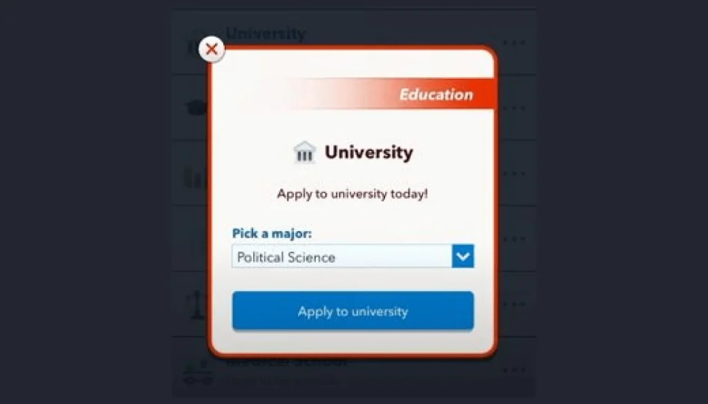 Apply for university in bitlife