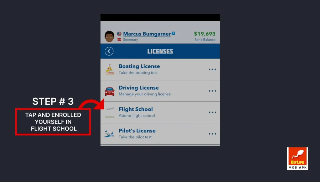 enroll flight school in Bitlife