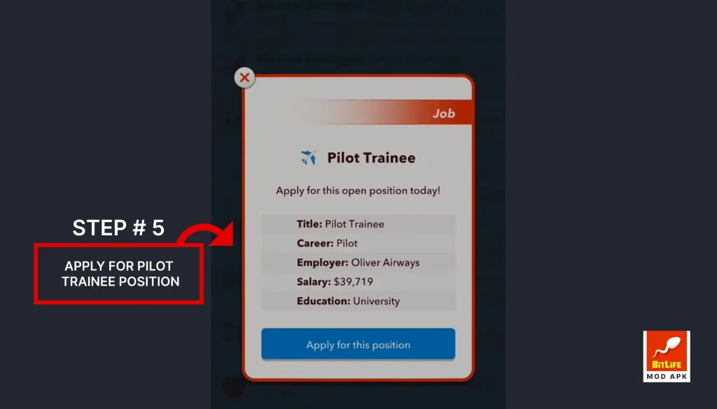 Pilot trainee in Bitlife